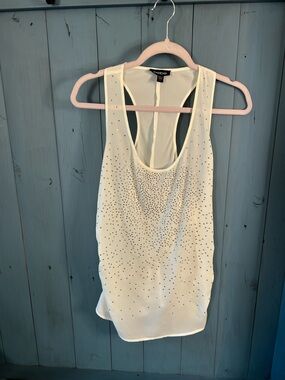 bebe Ivory Racerback Tank with Crystal Studs